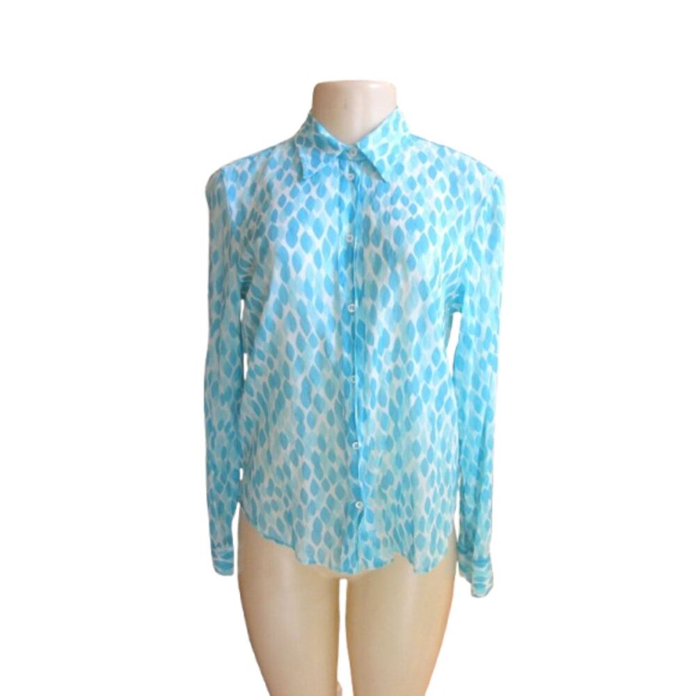 Vintage Kors Cotton Blue Button Down Long Sleeve Blouse Size M, Italy